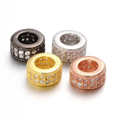 Brass Micro Pave Clear Cubic Zirconia European Beads ZIRC-L037-16-FF-1
