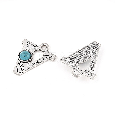 Synthetic Turquoise & Alloy Pendants PALLOY-H146-01AS-V-1