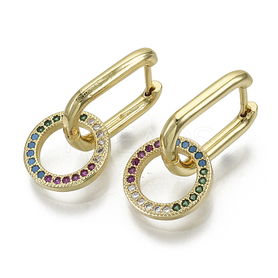 Brass Micro Pave Cubic Zirconia Dangle Huggie Hoop Earrings KK-R137-021B-NF-1