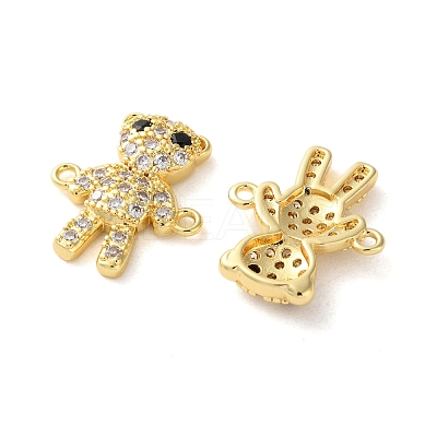 Rack Plating Brass Clear & Black Cubic Zirconia Bear Connector Charms KK-C084-15C-G-1