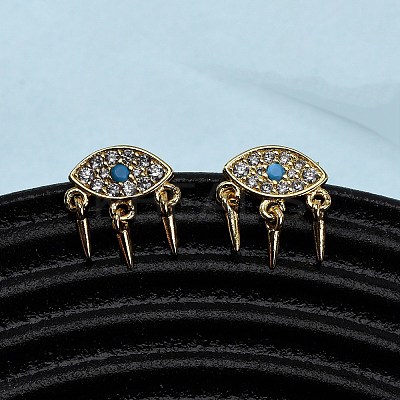 Brass Micro Pave Cubic Zirconia Eye Stud Earrings EJEW-K267-14G-1