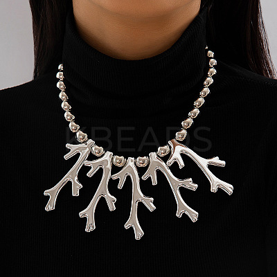 Alloy & CCB Plastic Beaded Coral Shape Pendant Bib Necklaces FS-WG4655B-14-1