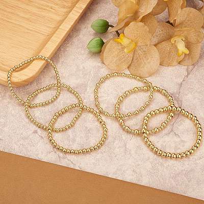 6Pcs Round Brass Beaded Stretch Bracelets for Women BJEW-SW00150-1