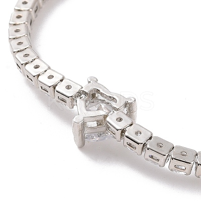 Clear Cubic Zirconia Tennis Bracelet with Heart BJEW-E015-03P-1