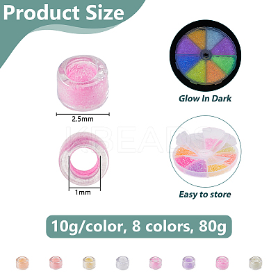 80G 8 Colors Luminous Glow in the Dark Cylinder Seed Beads SEED-DC0001-16B-1