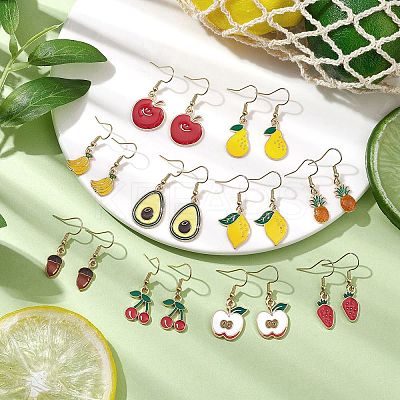 10 Pairs 10 Styles Fruit Alloy Enamel Dangle Earrings for Women EJEW-JE05905-1