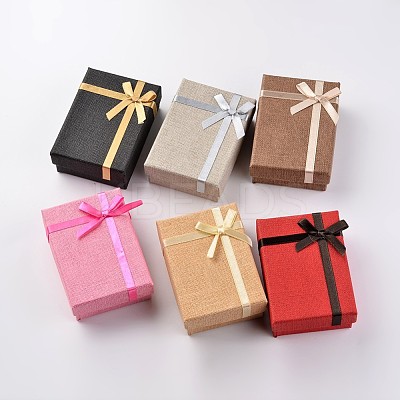 Kraft Cotton Filled Rectangle Cardboard Jewelry Set Boxes with Bowknot CBOX-D028-04-1