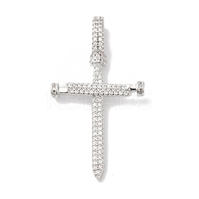 Rack Plating Brass Micro Pave Clear Cubic Zirconia Pendants KK-B092-05P-1