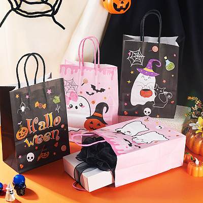 8Pcs 4 Styles Halloween Theme Printed Paper Gift Tote Bags ABAG-TA0001-60-1