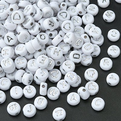 300pcs 2 Styles Opaque White Acrylic Beads MACR-YW0002-58B-1