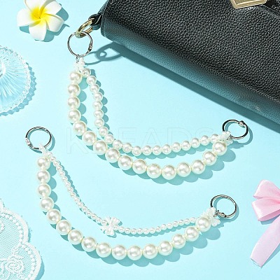 2Pcs 2 Styles White ABS Imitation Pearl Round Beaded Bag Extender Chains AJEW-CJ00010-1