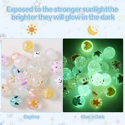 22Pcs 11 Styles Transparent Hand Painting Acrylic Beads OACR-TA0001-29-1