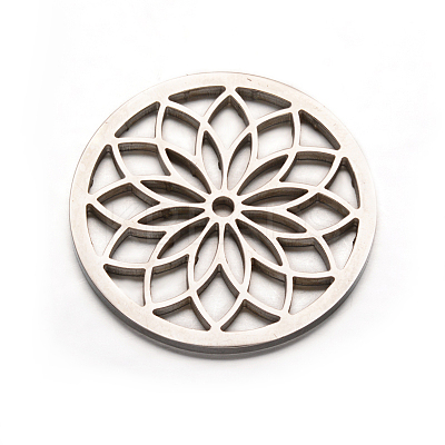 Tarnish Resistant Flat Round with Flower 304 Stainless Steel Beads STAS-F079-04P-1