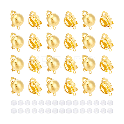 30Pcs Half Round Brass Clip-on Earring Findings KK-UN0001-91G-1