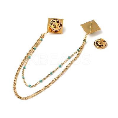 304 Stainless Steel & Dyed Stone Rhombus Hanging Chain Brooch JEWB-S021-01G-01-1