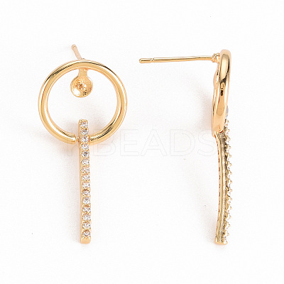 Brass Micro Pave Clear Cubic Zirconia Stud Earring Findings KK-S356-349-NF-1