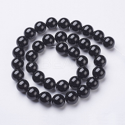 Natural Dyed & Heated Black Onyx Round Beads Strands X-GSR10mmC097-1