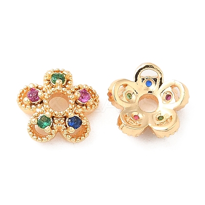 Brass & Cubic Zirconia Bead Caps KK-F860-67G-1
