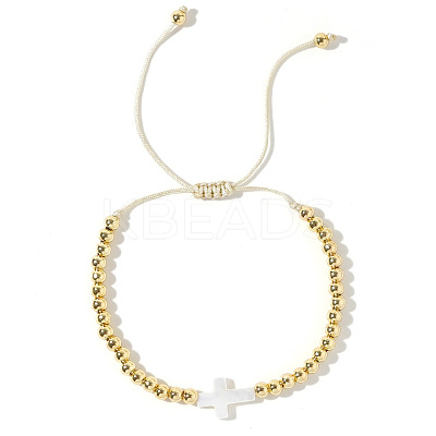 Fashionable European and American Brass Bead & Shell Cross Braided Bead Bracelets for Women FN7099-1