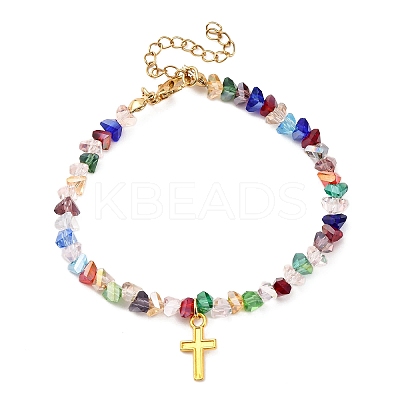 3Pcs 3 Colors Alloy Cross Charm Bracelets BJEW-JB12323-1