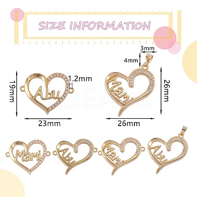6Pcs 6 Style Brass Micro Pave Clear Cubic Zirconia Links ZIRC-SZ0001-50-1