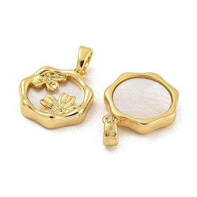 Brass Pave Shell Pendants KK-G490-37G-1