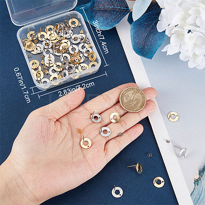 60Pcs 2 Color 304 Stainless Steel Donut Stud Earring Findings STAS-BBC0002-44-1