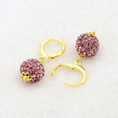 Dangling Round Ball Resin Rhinestone Earrings EJEW-J080-22G-1