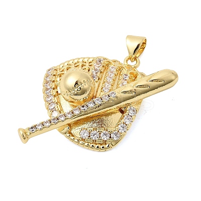 Sports Theme Brass Micro Pave Clear Cubic Zirconia Pendants KK-Z150-21G-02-1