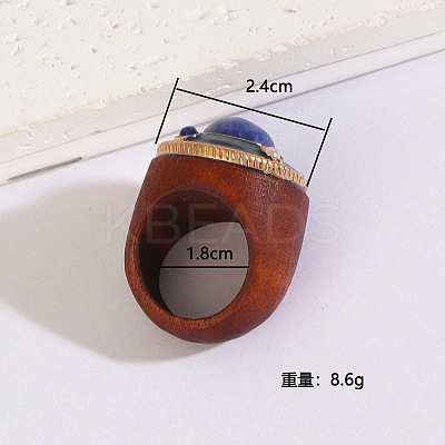 Flat Round Wood & Resin & Natural Sodalite Finger Rings FS-WG75D49-04-1