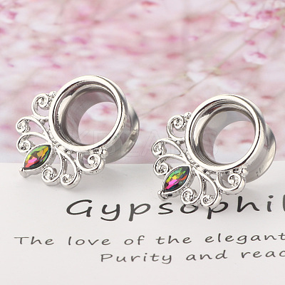 316L Surgical Stainless Steel Colorful Rhinestone Horse Eye Ear Plugs Gauges WG2285B-07-1