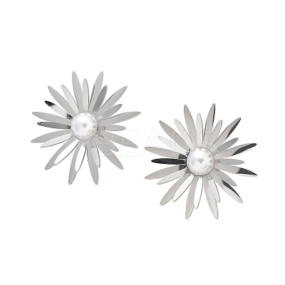 304 Stainless Steel ABS Imitation Pearl Stud Earrings EJEW-Z098-20P-1