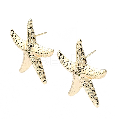 Hammered Starfish Shape Brass Studs Earring EJEW-Z039-01G-1