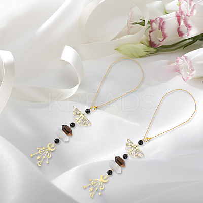 Butterfly & Moon 201 Stainless Steel Car Hanging Pendant Decorations HJEW-PH01764-1