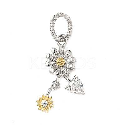 925 Sterling Silver Pave Clear Cubic Zirconia Flower Pendants STER-G047-01A-1