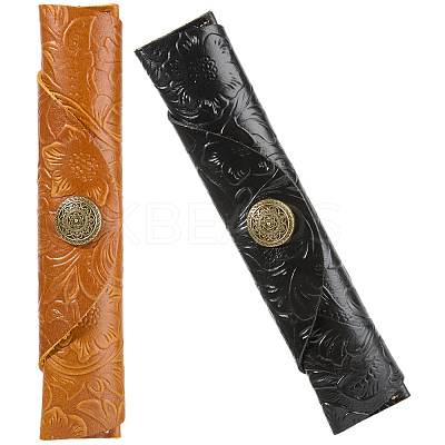 2Pcs 2 Colors Cowhide Roll Pencil Bag AJEW-GF0011-77-1