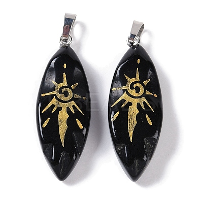 Natural Obsidian Gold Sun Pattern Pendants G-L524-14P-02-1