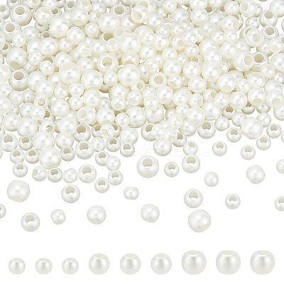 300Pcs 3 Styles ABS Plastic Imitation Pearl Beads KY-NB0001-72-1