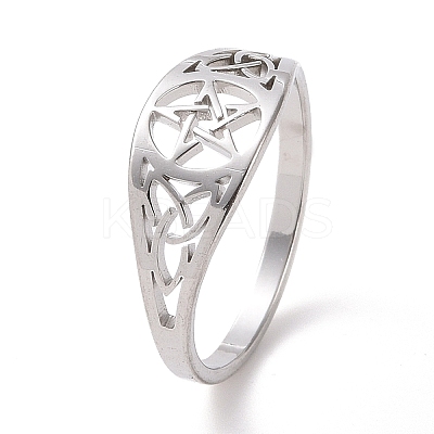 Non-Tarnish Pentacle with Sailor's Knot Finger Ring RJEW-P037-01P-1