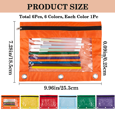 6Pcs 6 Colors Oxford Cloth with Alloy Pen Cases for 3-Ring Binder AJEW-CP0008-03-1