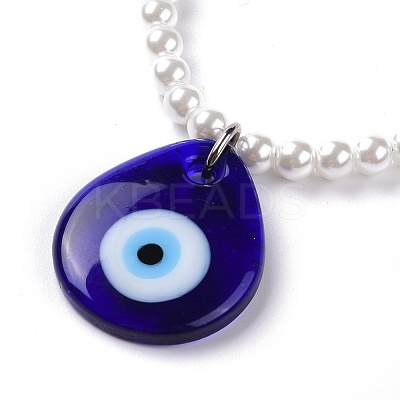 Lampwork Teardrop with Evil Eye Pendant Necklaces NJEW-JN03485-1
