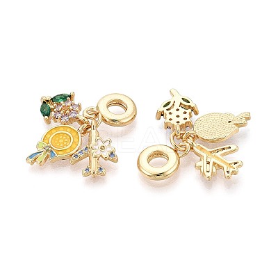 Brass Micro Pave Colorful Cubic Zirconia and Enamel European Dangle Charms KK-T079-78G-1