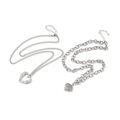 2Pcs 304 Stainless Steel Wing Heart Pendant Double Layer Necklaces for Women NJEW-U044-01P-1