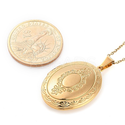 304 Stainless Steel Oval Locket Pendant Cable Chain Necklaces for Women NJEW-M050-04D-G-1
