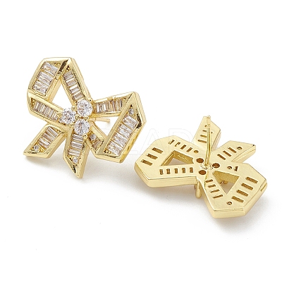 Bowknot Rack Plating Brass Cubic Zirconia Stud Earrings for Women EJEW-K245-07G-1