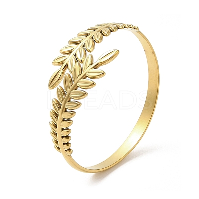 Ion Plating(IP) 304 Stainless Steel Greek Roman Laurel Leaf Cuff Bangles BJEW-L682-019G-1