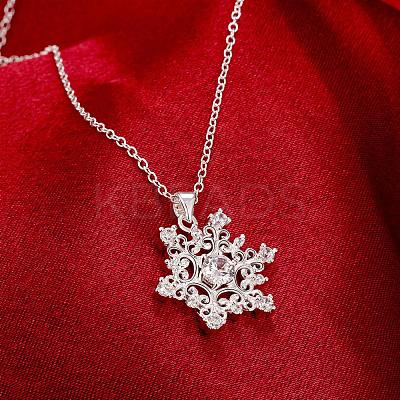Fashion Popular Brass Cable Chain Snowflake Cubic Zirconia Pendant Necklace NJEW-BB00231-1