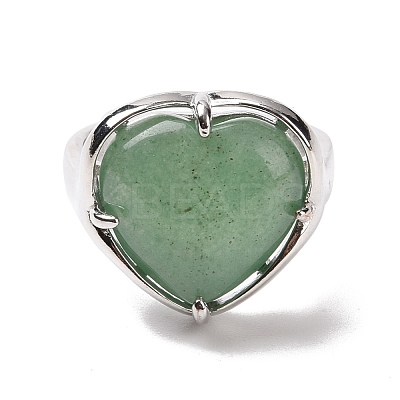 Gemstone Heart Adjustable Ring RJEW-E265-01P-1