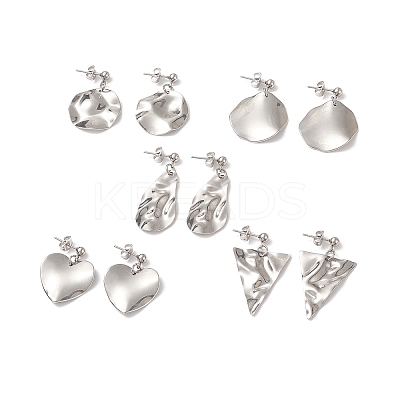 Non-Tarnish 5 Pairs 5 Style Twist Triangle & Nugget & Flat Round 304 Stainless Steel Dangle Stud Earrings Set for Women EJEW-JE05090-01-1