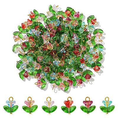 Glass Flower Pendants PALLOY-CJ00038-1